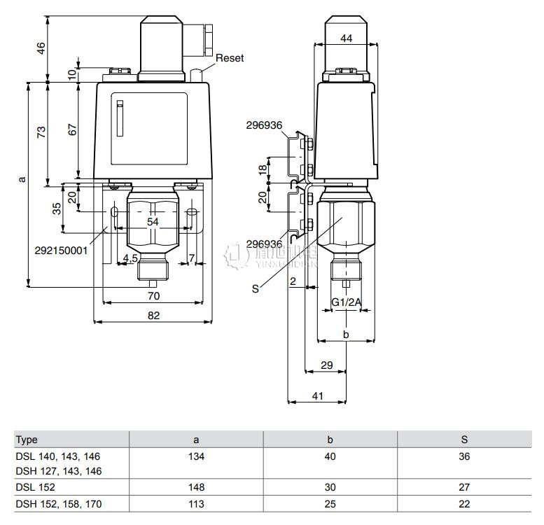 SAUTER 压力限制器：SAUTER DSH146F001（尺寸图）