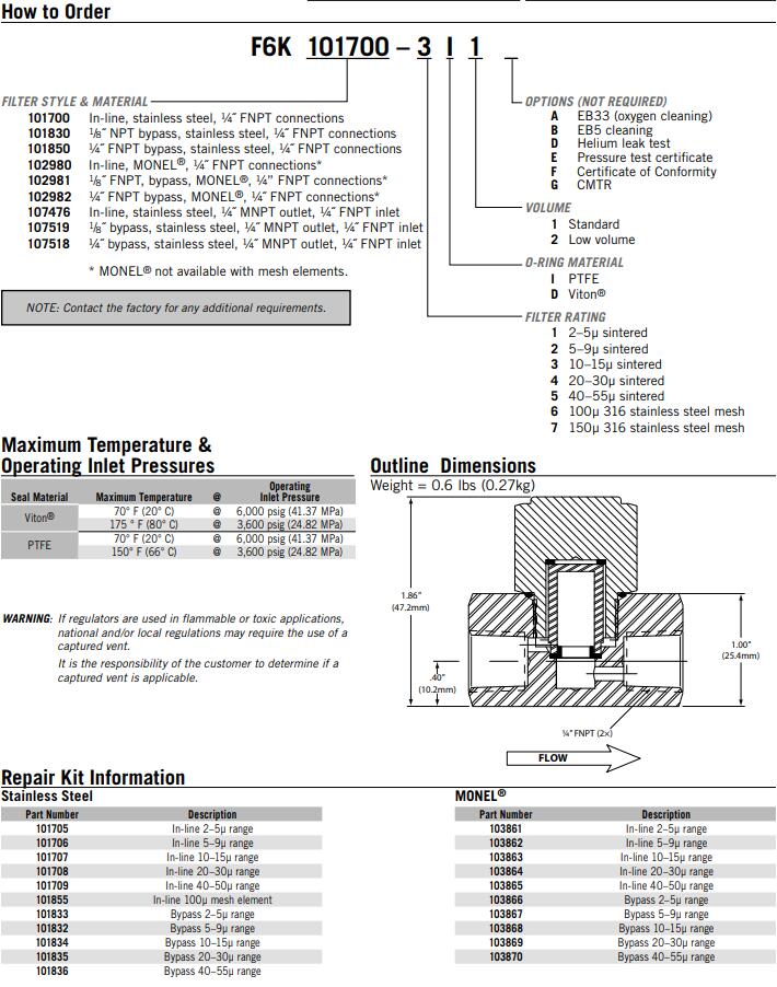 GO Regulator 过滤器 F4 102120 / F6K 101700 - GO Regulator