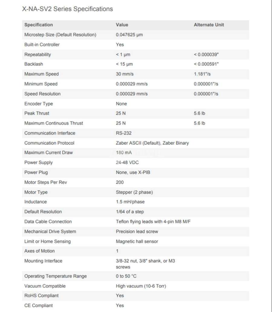 ZABER直线执行器X-NA-SV2 - ZABER X-NA-SV2