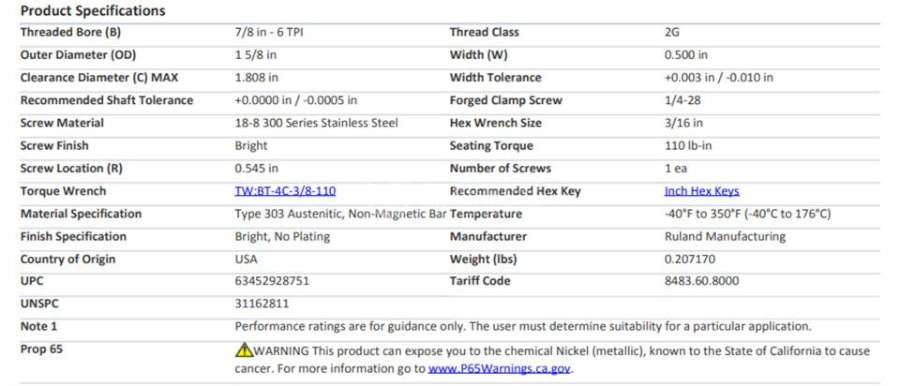 RULAND螺纹轴环ATCL-14-6-SS - RULAND ATCL-14-6-SS